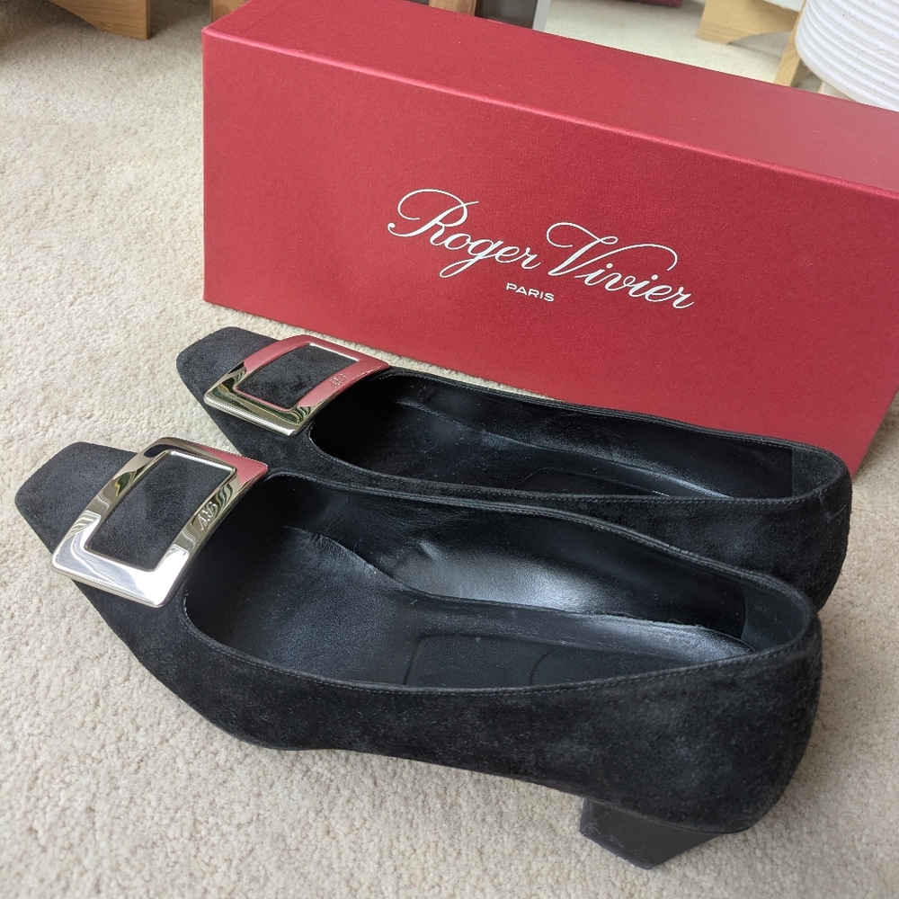Roger Vivier Decollete Belle Vivier Suede Leather Ballerina Pumps - Picture 5 of 11
